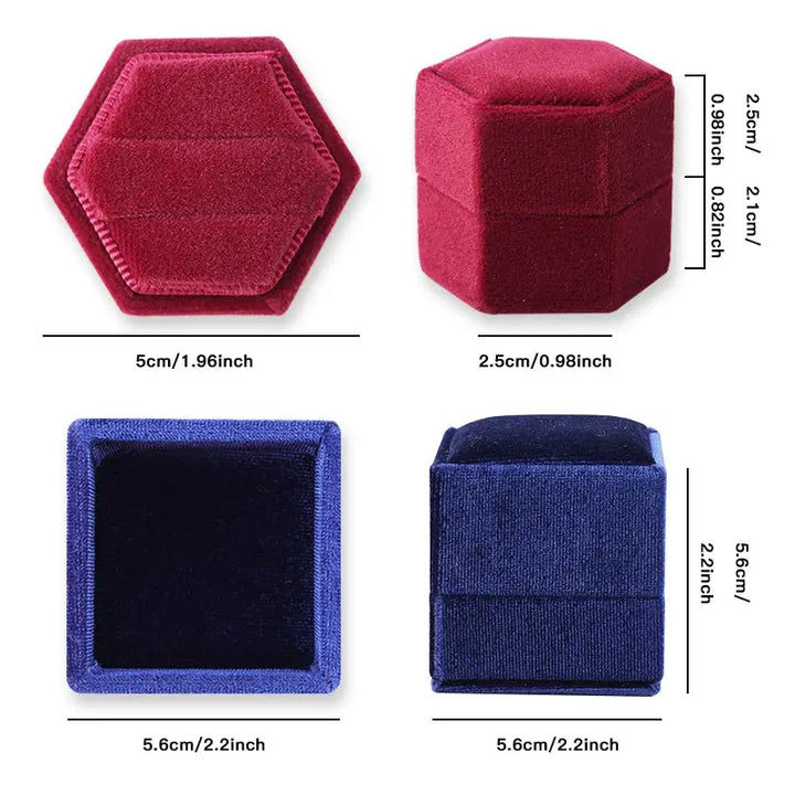 Hexagon Square Shape Velvet Jewelry Box Double Ring Storage Box Wedding Ring Display For Woman Gift Earrings Packaging MRLOUIS