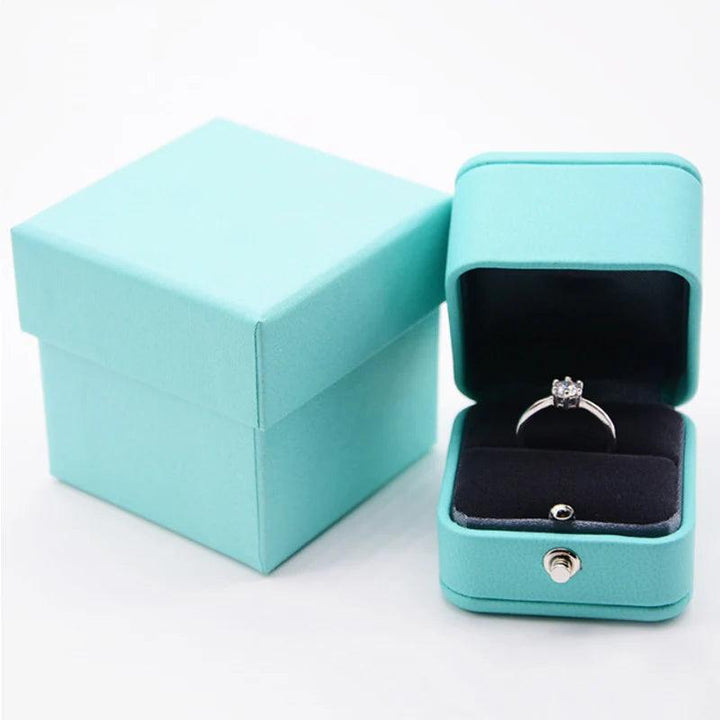 No logo New Romantic Blue Leather Jewelry Display Ring Box Gift Packaging Storage Jewellery Organizer for Wedding Propose MRLOUIS