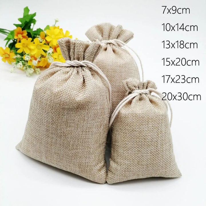 10pcs Jute Linen Bags For Jewelry Display Drawstring Pouch Gift Box Packaging Bags For Gift Bag Wedding/Christmas Burlap Bag Diy MRLOUIS