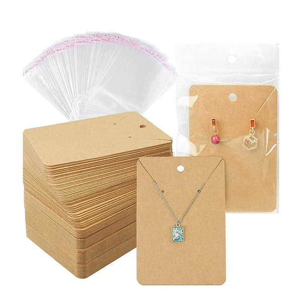 Earring Cards Necklace Display Cards with Bags 50pcs Earring Display Cards 50Pcs Self-Seal Bags Kraft Paper Tags for DIY Jewelry MRLOUIS