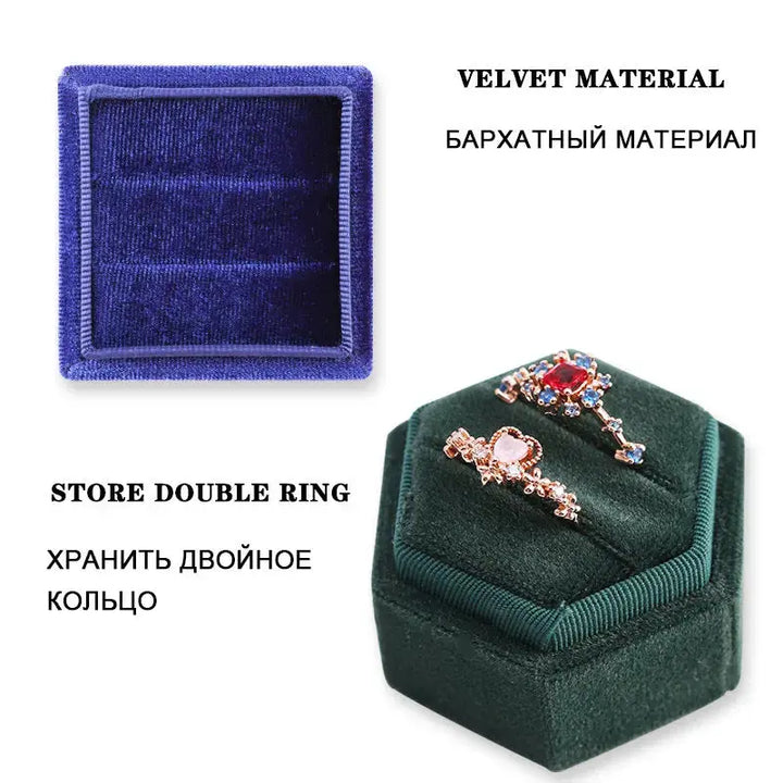 Hexagon Square Shape Velvet Jewelry Box Double Ring Storage Box Wedding Ring Display For Woman Gift Earrings Packaging MRLOUIS