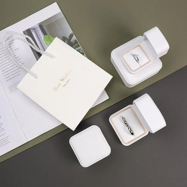 Simple Solid Color Ring Box White PU Leather Proposal Engagement Wedding Ring Box Holiday Gift Packaging Earring Storage Case MRLOUIS