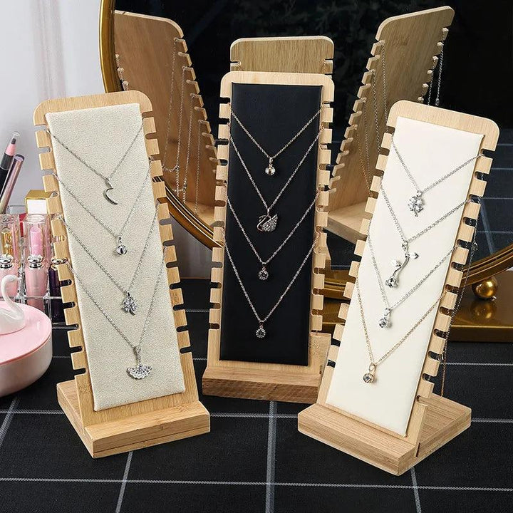 New Solid Bamboo Wood Jewelry Display Stand Necklace Showcase Holder Pendant Long Chain Handing Organizer Holder For Necklaces MRLOUIS