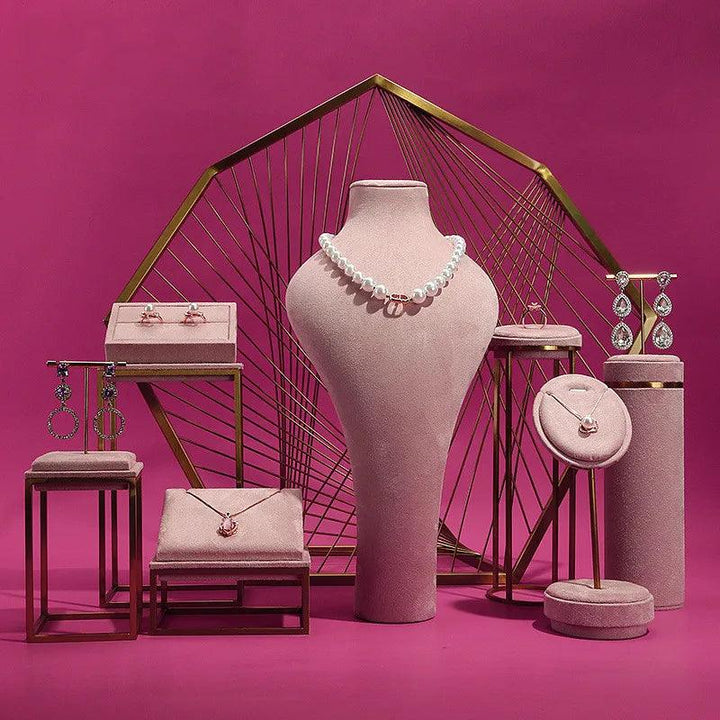 Pink Color Jewelry Shop Window Display Stand Metal Necklace Holder Earring Organizer Pendant Show Rack Bust Photo Props - MRLOUIS