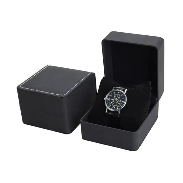 Black Single Watch Gift Box with Pillow PU Leather Wristwatch Display Case Organizer for Men - MRLOUIS