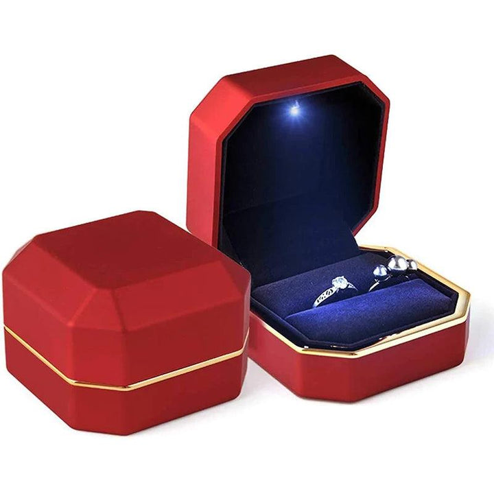 1 Pcs LED Jewelry Ring Box Luxury Velvet Rubber Necklace Pendant Gifts Display With Light For Proposal Engagement Wedding Case MRLOUIS