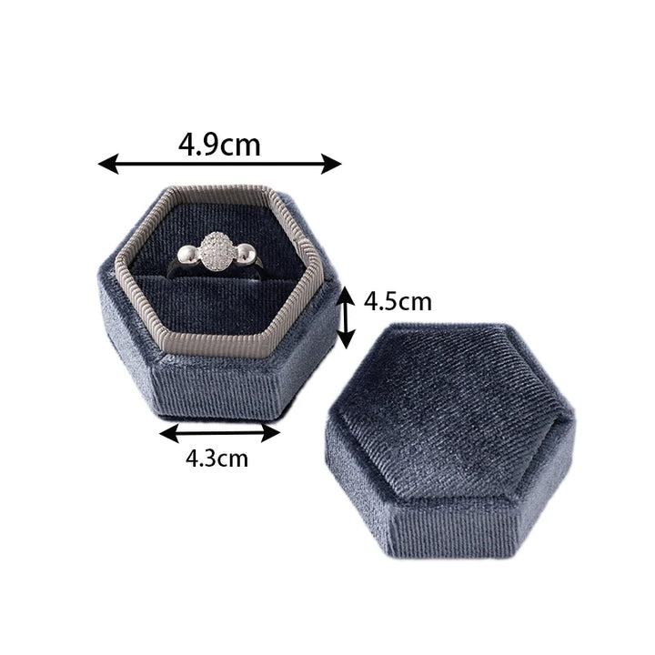 Vintage Hexagon Velvet Jewelry Single Ring Box Empty Case Holder for Engagement Wedding Ceremony Valentines Day Gift Organizer MRLOUIS