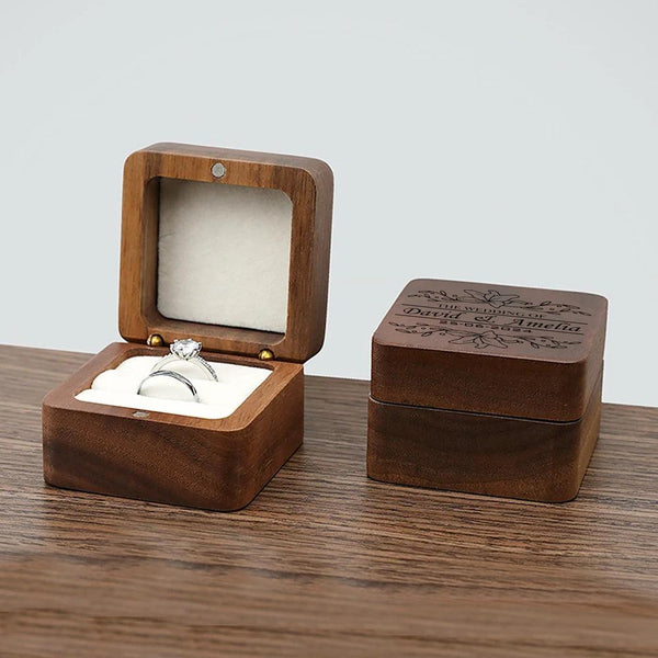 Wooden Ring Box Jewelry Display Lover Ring Holder Proposal Engagement wedding Organizer Golden Marriage Anniversary Love Gift MRLOUIS