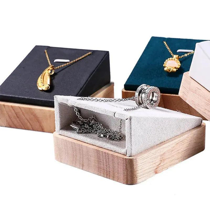 New Wooden Jewelry Pendant Necklace Display Stand Holder PU Velvet Women Shopwindow Wedding Organizer Trays Box - MRLOUIS