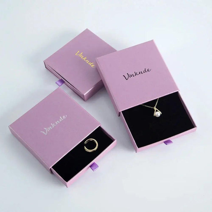 Wholesale 24pcs Custom Jewelry Packaging Box with logo Pink Cardboard Drawer Sliding Jewellery Earrings Ring Necklace Gift Boxes - MRLOUIS