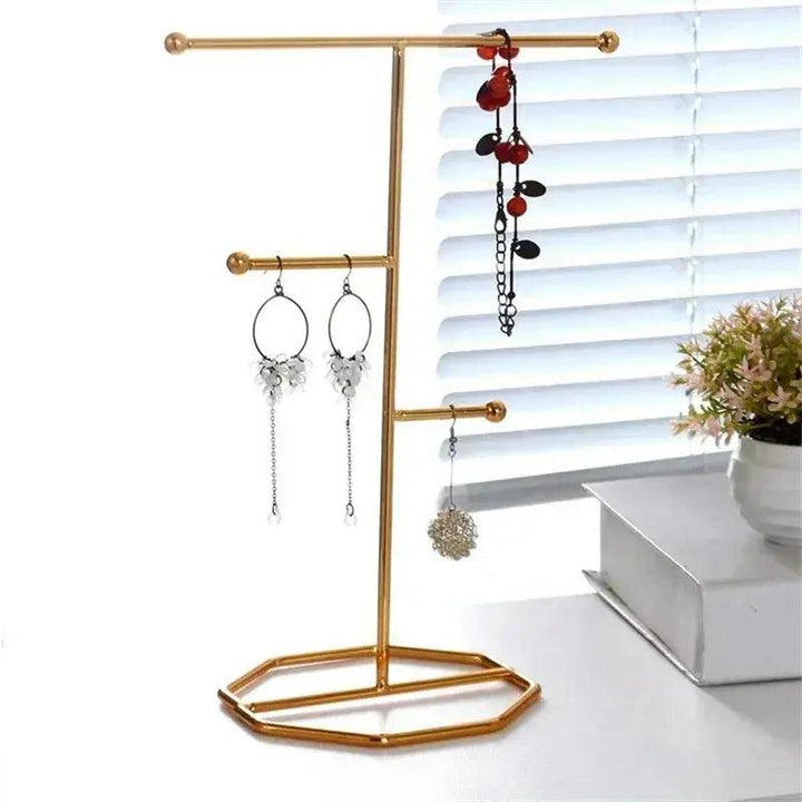 T-Bar Creative Wrought Iron Jewelry Rack Ring Earrings Necklace Hanger Storage Rack Jewelry Prop Display Stand Earring Organizer - MRLOUIS