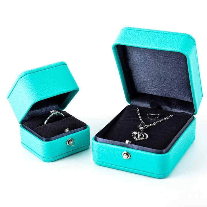 No logo Romantic T Blue Leather Jewelry Gift Box Ring Box Necklace Box Ring Packaging Storage Ring Organizer for Wedding Propose MRLOUIS