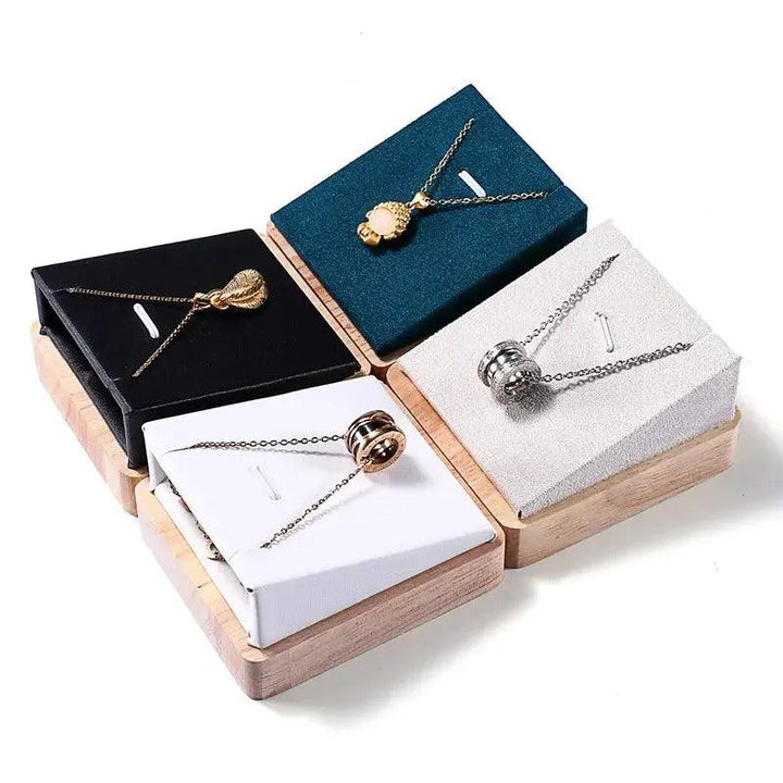 New Wooden Jewelry Pendant Necklace Display Stand Holder PU Velvet Women Shopwindow Wedding Organizer Trays Box - MRLOUIS