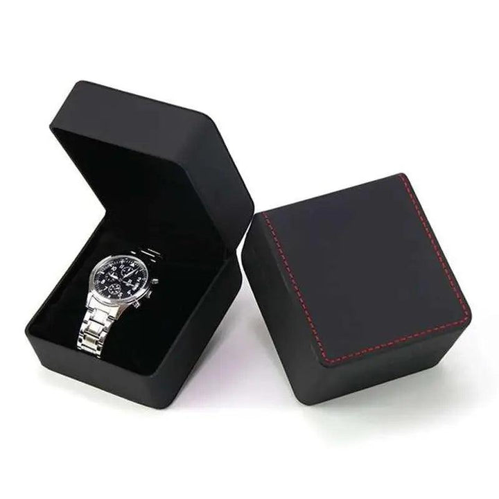 Black Single Watch Gift Box with Pillow PU Leather Wristwatch Display Case Organizer for Men - MRLOUIS