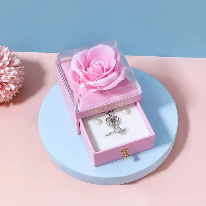 Necklace Set Rose Gift Box for Ring Earrings Pendant Necklace Flower Jewelry Box for Women Valentine's Day Gift Packaging Box MRLOUIS