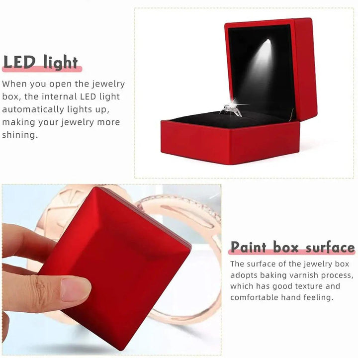 Ring Box Led Light Proposal Engagement Ring Boxes Jewelry Gift Box Red Wine Ring Case For Wedding Valentine'S Day Anniversary MRLOUIS