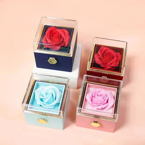 Rotation Rose Jewelry Gift Boxes Valentine's Day Marriage Acrylic Ring Boxes Necklace Storage Rose Jewelry Display Rack MRLOUIS