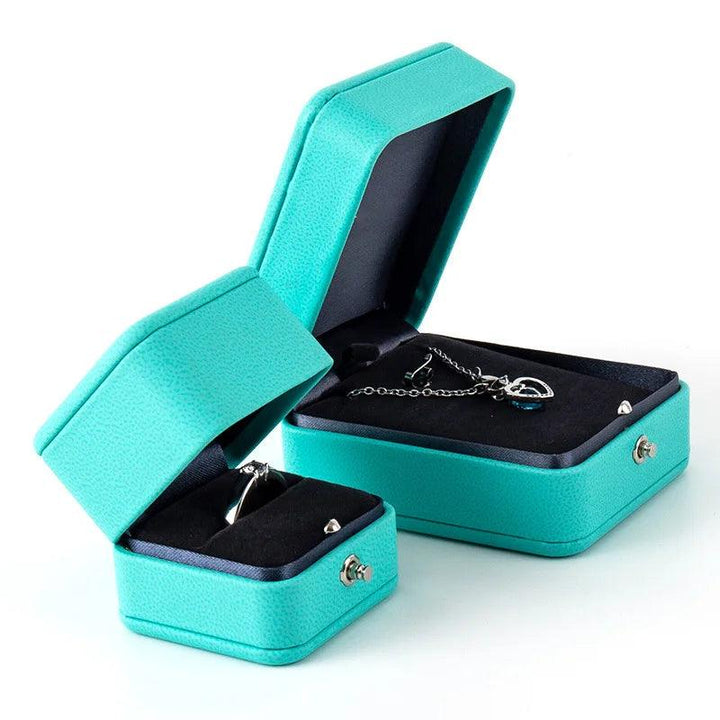 No logo Romantic T Blue Leather Jewelry Gift Box Ring Box Necklace Box Ring Packaging Storage Ring Organizer for Wedding Propose MRLOUIS