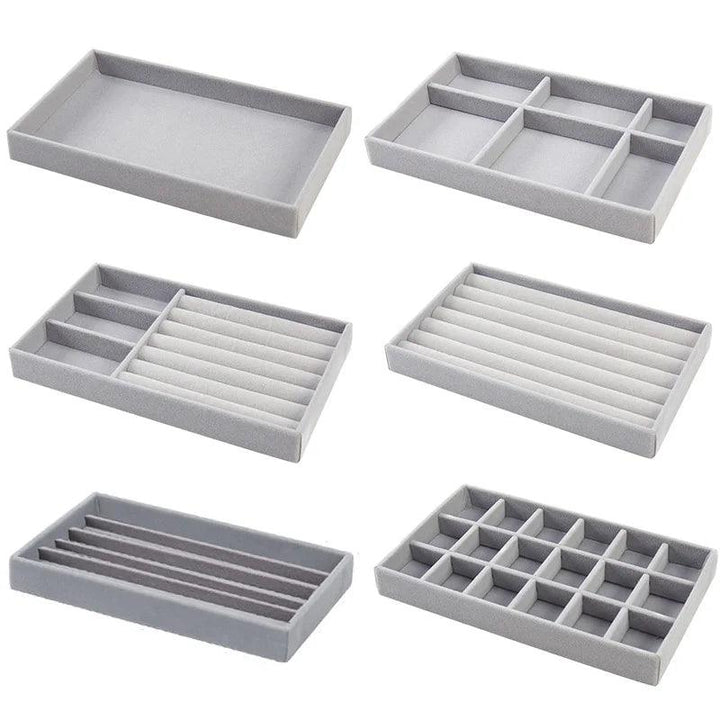 Grey Flannel Jewelry Storage Box Household Drawer Earrings Necklace Ring Tray Head Rope Ear Clip Display Storage Tray Box New MRLOUIS