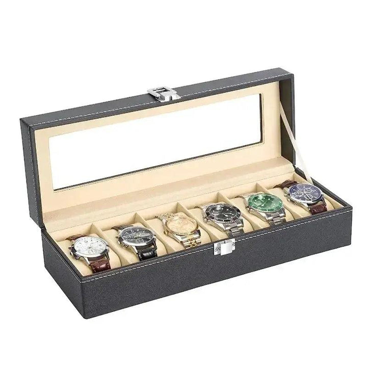 Hot Sale PU Leather Display Storage Collection Organizer watch box Case With Glass Top Slot Men Watch Bracket Display Box Gifts - MRLOUIS