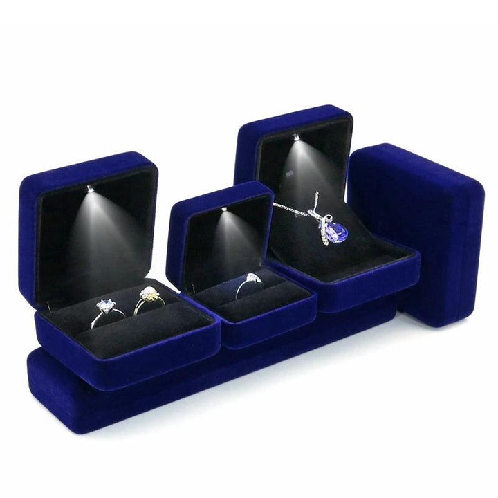 Flannel LED Light Jewelry Box Gift Wedding Velvet Ring Pendant Earring Display Storage Leather Jewellery Boxes Packaging MRLOUIS