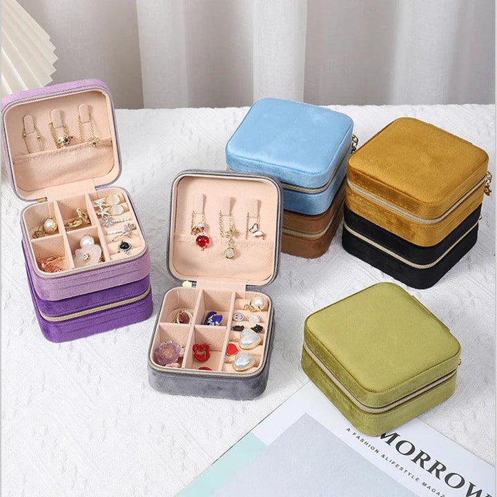 Velvet Jewelry Box For Women Necklace Ring Earrings Organizer Holder Travel Portable Zipper Square Jewelry Storage Case MRLOUIS