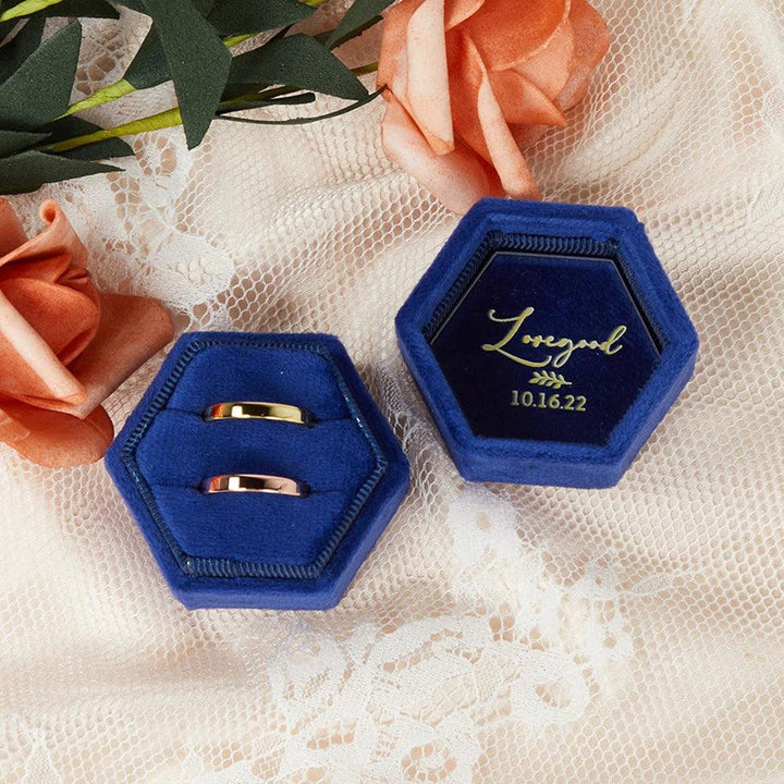 Personalized Hexagon/Octagon Velvet Ring Box Wedding Engagement Bridal Photo Props Single/Double Slot Ring Bearer Box Retro MRLOUIS