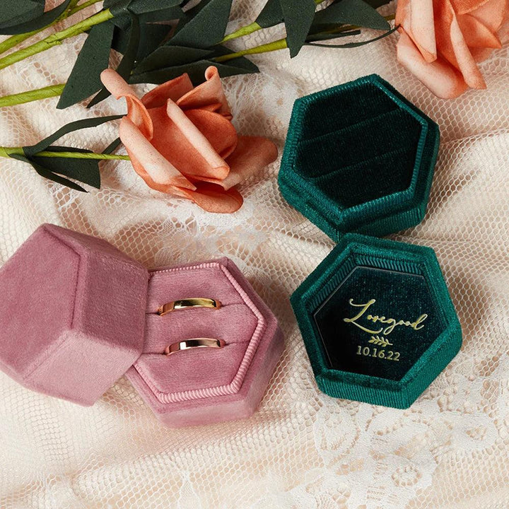 Personalized Hexagon/Octagon Velvet Ring Box Wedding Engagement Bridal Photo Props Single/Double Slot Ring Bearer Box Retro MRLOUIS