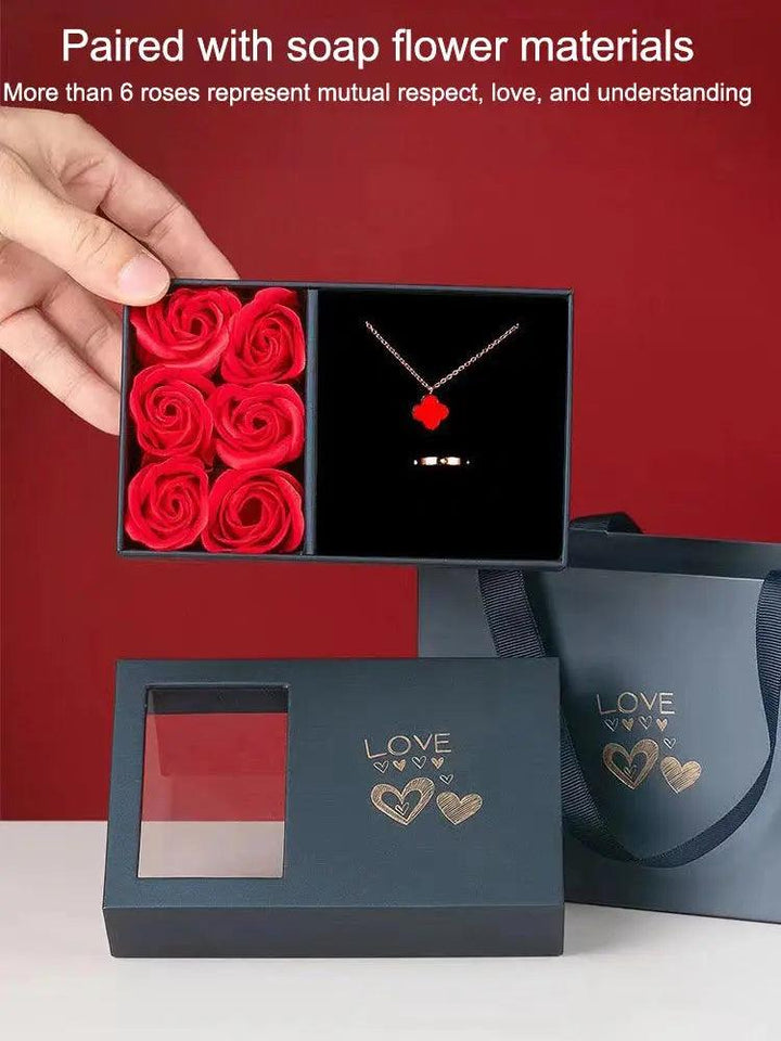 Rose Gift Box Eternal Flower Ring,Pendant,Earrings,Necklace,Jewelry Box 6 Valentine's Day Rose Gift Box Packaging Box Jewelry St - MRLOUIS