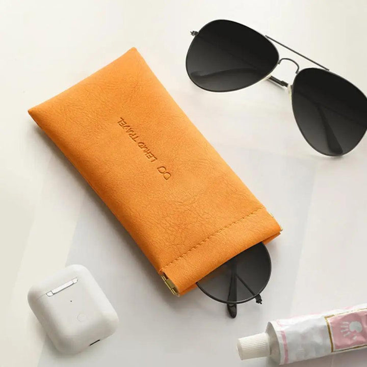 Sun Glasses Pouch Automatic Closing Built-in Fluff Storing Leather Glasses Bag Sealing Coins Keys Jewelry Organizer Eyewear Bag MRLOUIS