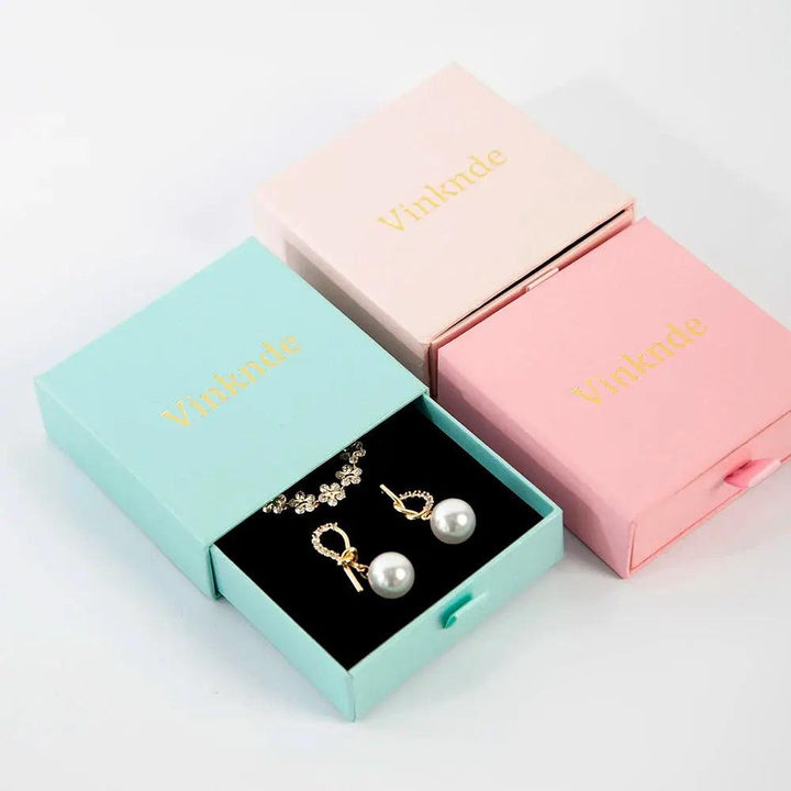 Wholesale 24pcs Custom Jewelry Packaging Box with logo Pink Cardboard Drawer Sliding Jewellery Earrings Ring Necklace Gift Boxes - MRLOUIS