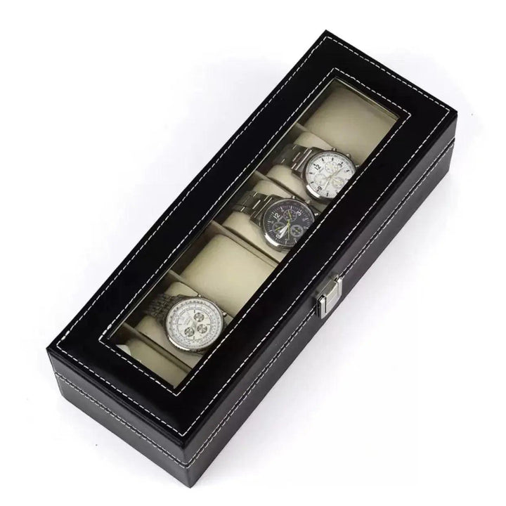 Hot Sale PU Leather Display Storage Collection Organizer watch box Case With Glass Top Slot Men Watch Bracket Display Box Gifts - MRLOUIS