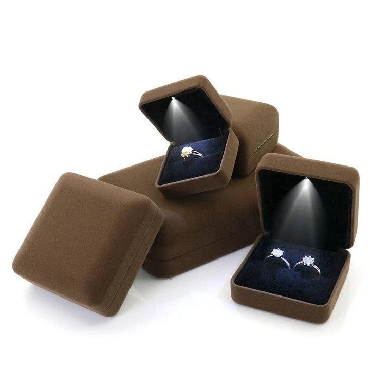 Flannel LED Light Jewelry Box Gift Wedding Velvet Ring Pendant Earring Display Storage Leather Jewellery Boxes Packaging MRLOUIS