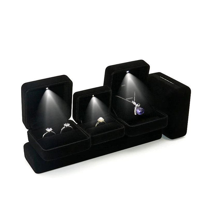 Flannel LED Light Jewelry Box Gift Wedding Velvet Ring Pendant Earring Display Storage Leather Jewellery Boxes Packaging MRLOUIS