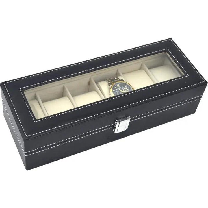 Hot Sale PU Leather Display Storage Collection Organizer watch box Case With Glass Top Slot Men Watch Bracket Display Box Gifts - MRLOUIS