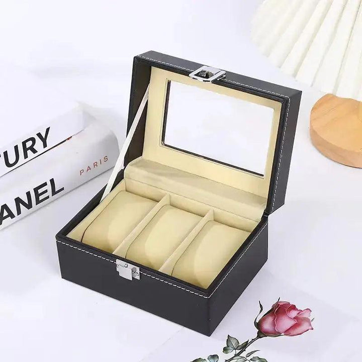 Hot Sale PU Leather Display Storage Collection Organizer watch box Case With Glass Top Slot Men Watch Bracket Display Box Gifts - MRLOUIS