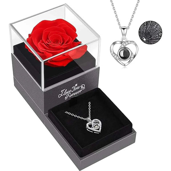 1set Hollow Zircon Love Necklace Female MOTHER'S Day Eternal Flower Artificial Flower Gift Box Jewelry Box MRLOUIS