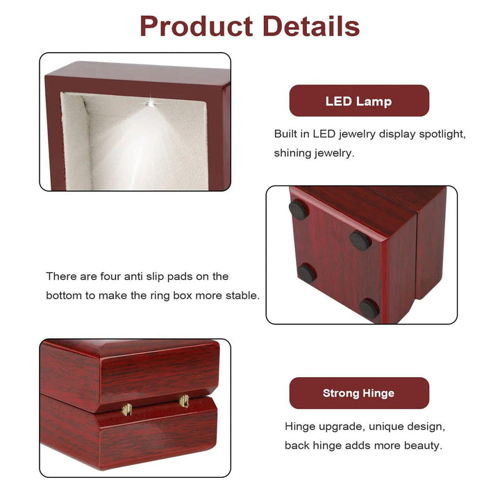 Wooden Jewelry Box Wedding Ring Boxes Earring Rings Case Jewelry Organizer Luxury Jewelry Gift Holder With Led Light 65x60x52mm MRLOUIS