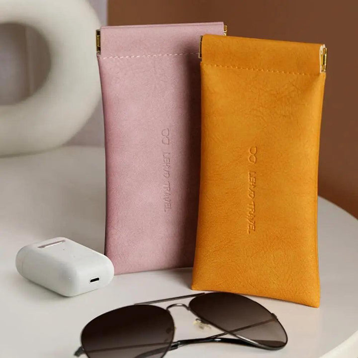 Sun Glasses Pouch Automatic Closing Built-in Fluff Storing Leather Glasses Bag Sealing Coins Keys Jewelry Organizer Eyewear Bag MRLOUIS