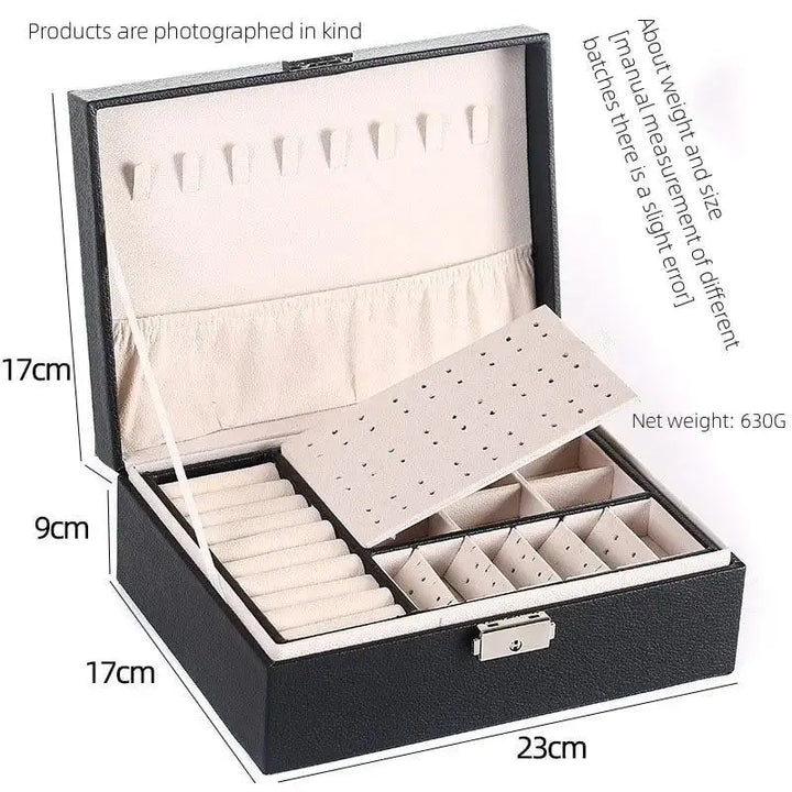 1pcs Double Layer Storage Box For Men And Women Large Capacity Leather Jewelry Box Hardware Latch Travel Portable Flip Lid Palm MRLOUIS