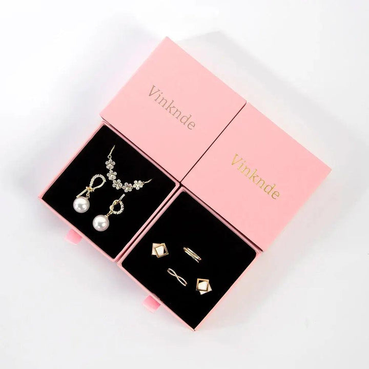 Wholesale 24pcs Custom Jewelry Packaging Box with logo Pink Cardboard Drawer Sliding Jewellery Earrings Ring Necklace Gift Boxes - MRLOUIS