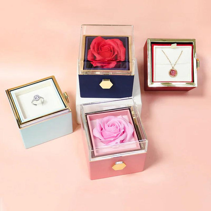 Rotation Rose Jewelry Gift Boxes Valentine's Day Marriage Acrylic Ring Boxes Necklace Storage Rose Jewelry Display Rack MRLOUIS