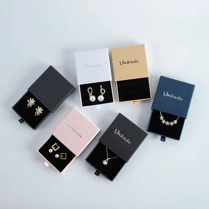 50pcs 9*9*3.2cm Paper Drawer box Personalized DIY Slide Jewelry Packaging Storage Case Bulk Custom Box Cardboard Necklace Carton - MRLOUIS