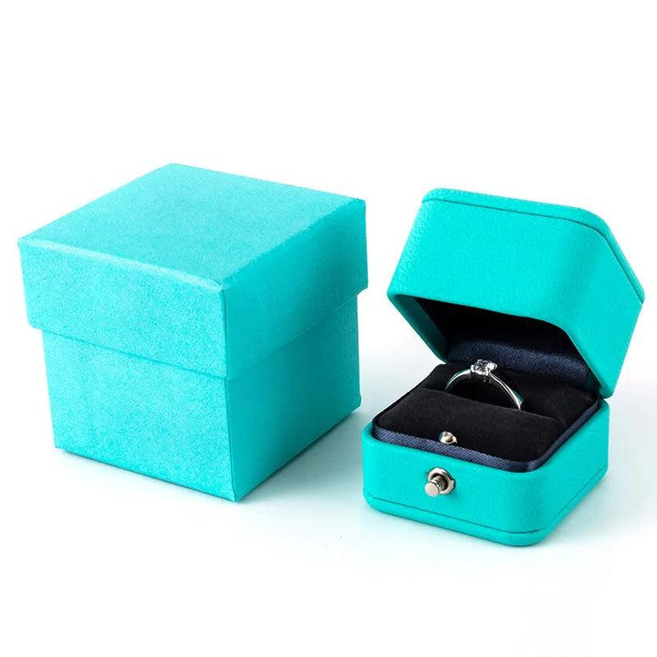 No logo Romantic T Blue Leather Jewelry Gift Box Ring Box Necklace Box Ring Packaging Storage Ring Organizer for Wedding Propose MRLOUIS