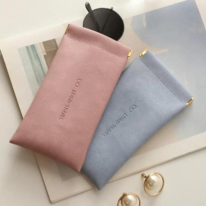 Sun Glasses Pouch Automatic Closing Built-in Fluff Storing Leather Glasses Bag Sealing Coins Keys Jewelry Organizer Eyewear Bag MRLOUIS