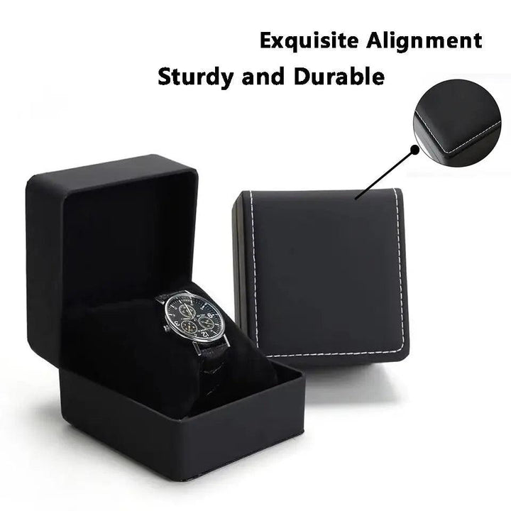 Black Single Watch Gift Box with Pillow PU Leather Wristwatch Display Case Organizer for Men - MRLOUIS