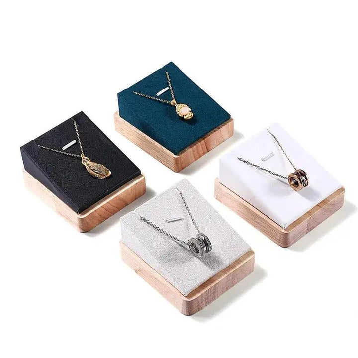 New Wooden Jewelry Pendant Necklace Display Stand Holder PU Velvet Women Shopwindow Wedding Organizer Trays Box - MRLOUIS