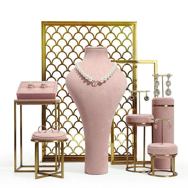 Pink Color Jewelry Shop Window Display Stand Metal Necklace Holder Earring Organizer Pendant Show Rack Bust Photo Props - MRLOUIS