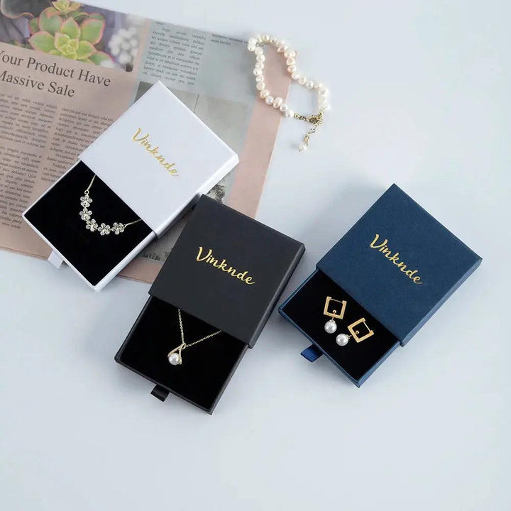 50pcs 9*9*3.2cm Paper Drawer box Personalized DIY Slide Jewelry Packaging Storage Case Bulk Custom Box Cardboard Necklace Carton - MRLOUIS