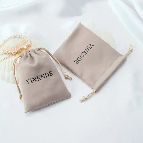 50pcs Custom Logo Drawstring Gift Bags Jewelry Organizer Small Pouches 7X9cm Silk Satin Ring Earrings Wedding Favor Candy Bag - MRLOUIS